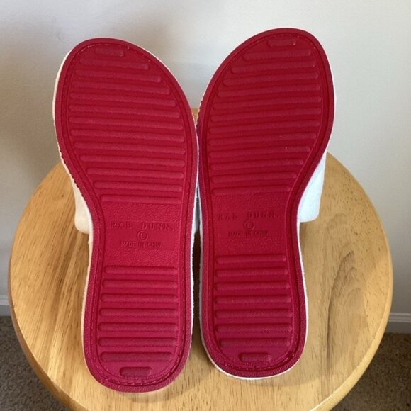 Rae Dunn Patriotic USA Flag Plush Slide Slippers With Red Soles Women's Size L - Picture 4 of 4